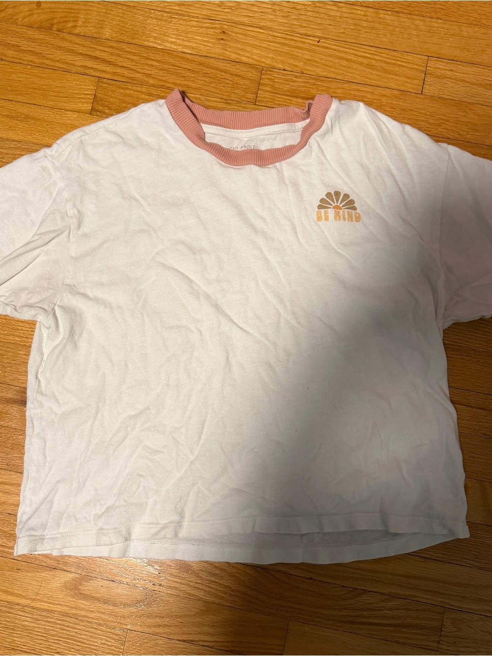 American Eagle - Be Kind White & Pink Ringer Tee